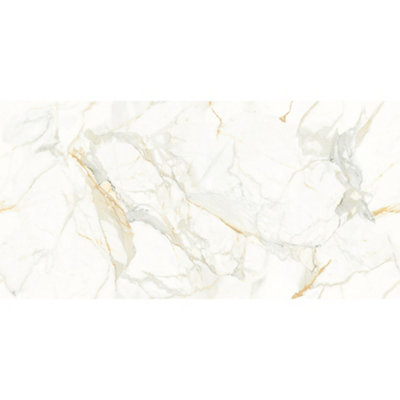 Genesis Statuario Marble Effect Polished Rectified 600mm x 1200mm Porcelain Wall & Floor Tiles (Pack of 2 w/ Coverage of 1.44m2)