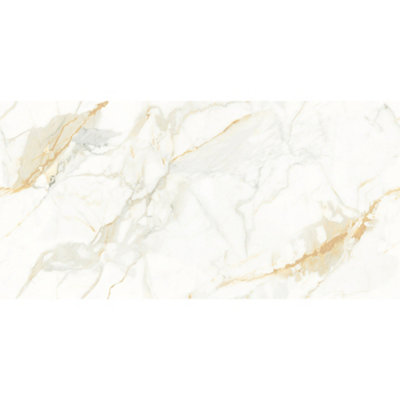 Genesis Statuario Marble Effect Polished Rectified 600mm x 1200mm Porcelain Wall & Floor Tiles (Pack of 2 w/ Coverage of 1.44m2)