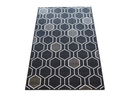 GENEVIEVE TRELLIS Hexagon Pattern Area Rug,Black/Cream