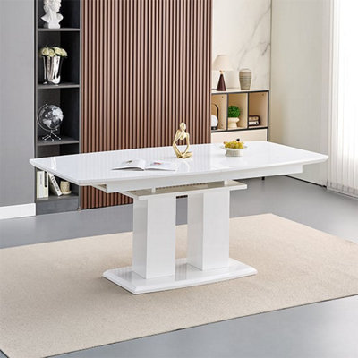 Genisimo Large High Gloss Extending Dining Table In White