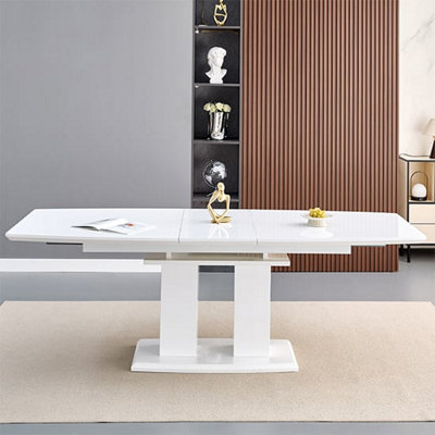 Genisimo Large High Gloss Extending Dining Table In White