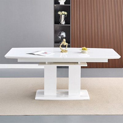 Genisimo Large High Gloss Extending Dining Table In White