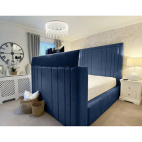 Genna Plush Velvet Blue TV Bed Frame