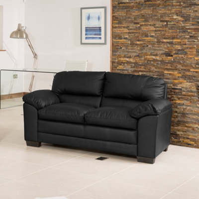 Genoa 162cm Black Bonded Leather 2 Seat Sofa Removable Back Sections For Easy Delivery