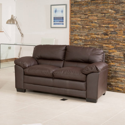 Genoa 162cm Brown Bonded Leather 2 Seat Sofa Removable Back Sections For Easy Delivery