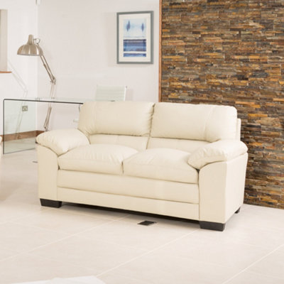 Genoa 162cm Cream Bonded Leather 2 Seat Sofa Removable Back Sections For Easy Delivery