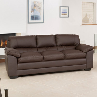 Genoa 214cm Brown Bonded Leather 3 Seat Sofa Removable Back Sections For Easy Delivery