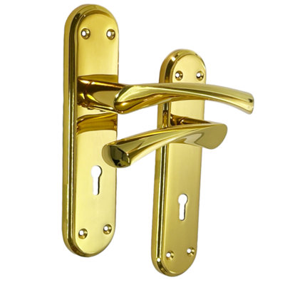 Genova Door Handles Brass Twist Lever Lock Marina Backplate
