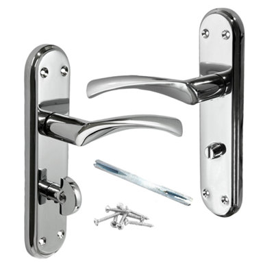 Genova Door Handles Chrome Twist Lever Bathroom Lock Marina Backplate