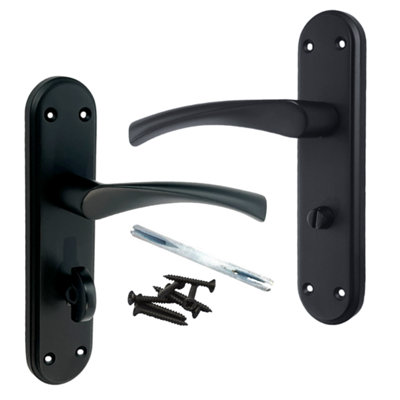 Genova Door Handles Matt Black Twist Lever Bathroom Lock Marina Backplate