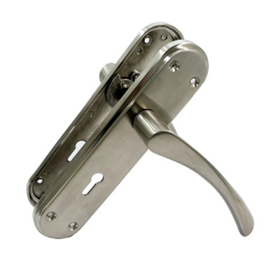 Genova Door Handles Satin Twist Lever Lock on Modern Marina Backplate
