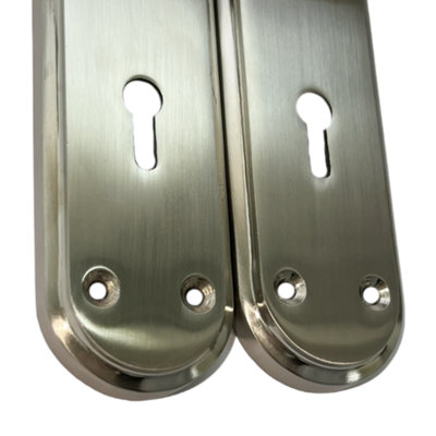 Genova Door Handles Satin Twist Lever Lock on Modern Marina Backplate