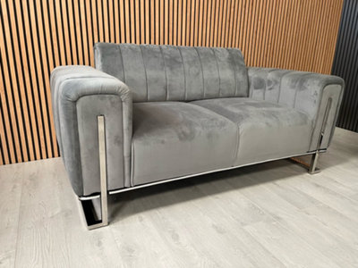 Genova Grey Velvet Sofa And Chrome Accent