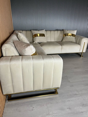 Champagne velvet corner sofa discount
