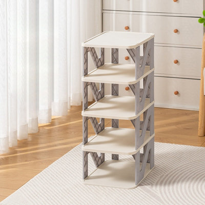 Gentle Grey Foldable 4 Tier Plastic Shoe Rack for Small Spaces