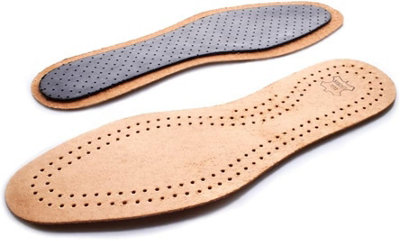 Genuine Brown Leather Shoe Insoles with Activated Carbon I Shoe Insole with Odour Control I Breathable (Size: UK 9 / EU 43)