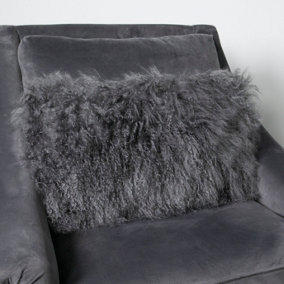 Genuine Grey Curly Sheepskin Cushion 30x50cm