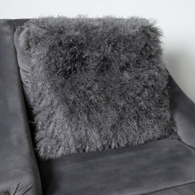 Genuine Grey Curly Sheepskin Cushion 45x45cm