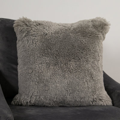 Genuine Grey Short Pile Sheepskin Cushion