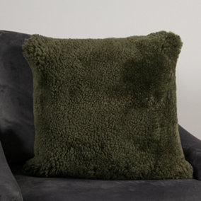 Genuine Khaki Green Short Pile Sheepskin Cushion