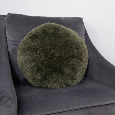 Genuine Khaki Green Short Pile Sheepskin Cushion