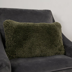 Genuine Khaki Green Short Pile Sheepskin Cushion