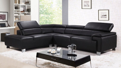 Genuine Leather Black Left Hand Facing Corner Sofa