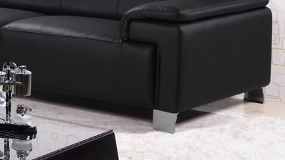 Genuine Leather Black Left Hand Facing Corner Sofa