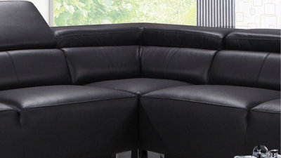 Genuine Leather Black Left Hand Facing Corner Sofa