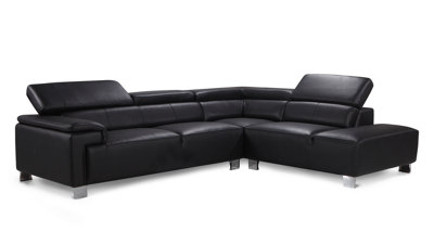 Genuine Leather Black Right Hand Facing Corner Sofa