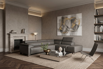 Genuine Leather Black Right Hand Facing Corner Sofa