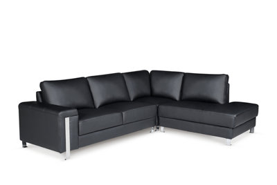 Genuine Leather Black Right Hand Facing Corner Sofa