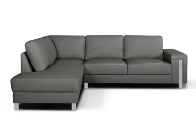Genuine Leather Grey Left Hand Facing Corner Sofa
