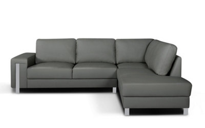 Genuine Leather Grey Right Hand Facing Corner Sofa