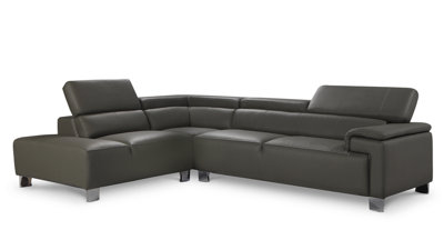 Genuine Leather Mid Grey Left Hand Facing Corner Sofa