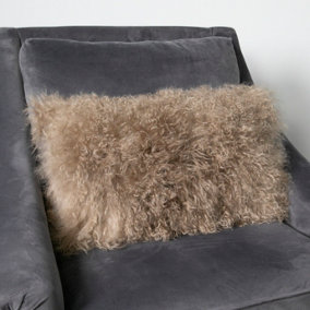 Genuine Light Brown Curly Sheepskin Cushion 30x50cm
