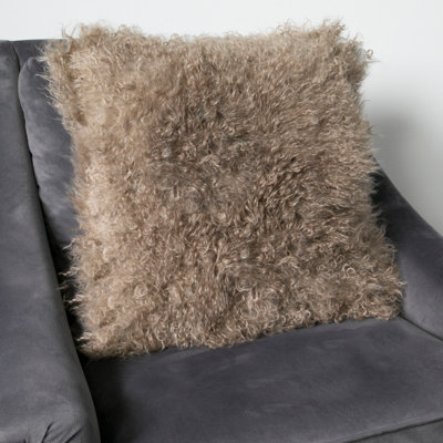 Genuine Light Brown Curly Sheepskin Cushion 45x45cm