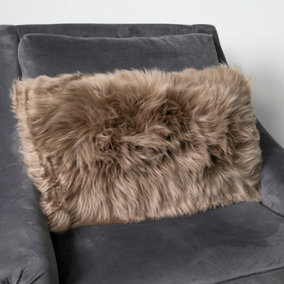 Genuine Light Brown Long Hair Sheepskin Cushion 30x50cm