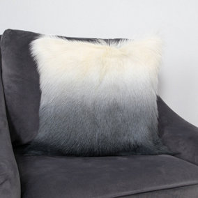Genuine Ombre Ivory/Charcoal Goatskin Cushion