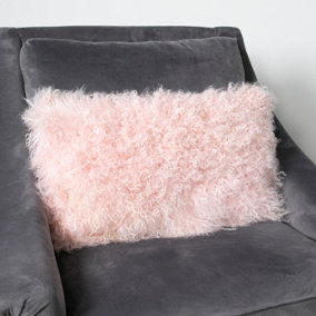 Genuine Pink Curly Sheepskin Cushion 30x50cm