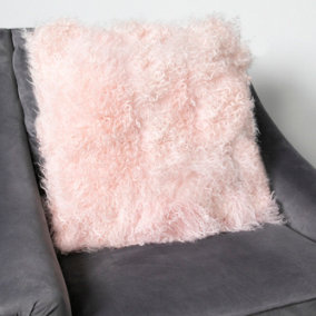 Genuine Pink Curly Sheepskin Cushion 45x45cm