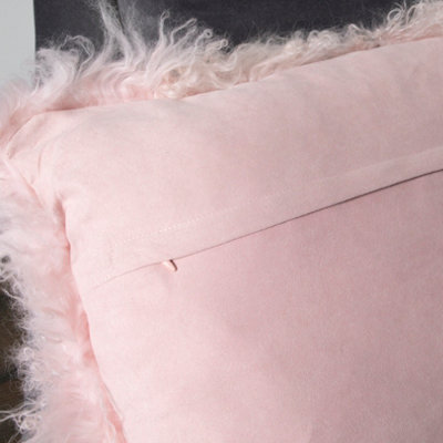 Genuine Pink Curly Sheepskin Cushion 45x45cm