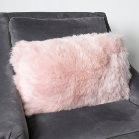 Genuine Pink Long Hair Sheepskin Cushion 30x50cm