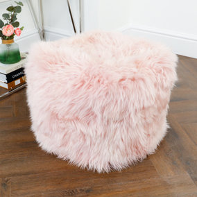 Genuine Pink Sheepskin Pouf Cover