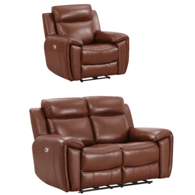 Genuine Real Leather Tan Electric Power Recliner 2+1 Seater Set with ...