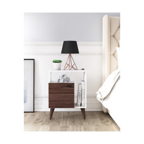 Geo Bedside Table with 1 Shelf and 1 Cabinet, 50 x 37 x 65 cm Nightstand Side Table, White