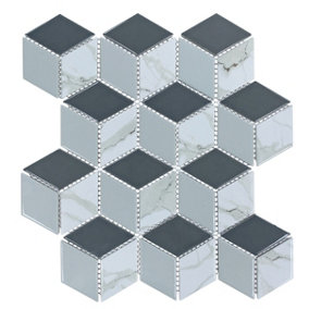 Geo Grey Hex Mosaic Tile Sheet - HoM