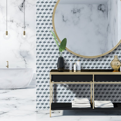Geo Grey Hex Mosaic Tile Sheet - House of Mosaics