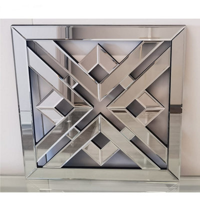Geo Mirror Geometric Style Art Decor Decorative Mirror Silver 40cm 3x