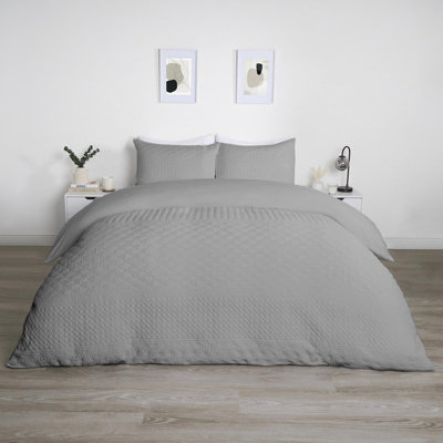 Geo Pinsonic Duvet Cover Set Quilt Bedding Set Pillowcases, Grey - Double